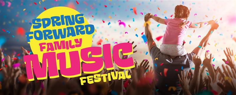 Spring Forward Family Music Festival image with child on adult's shoulder