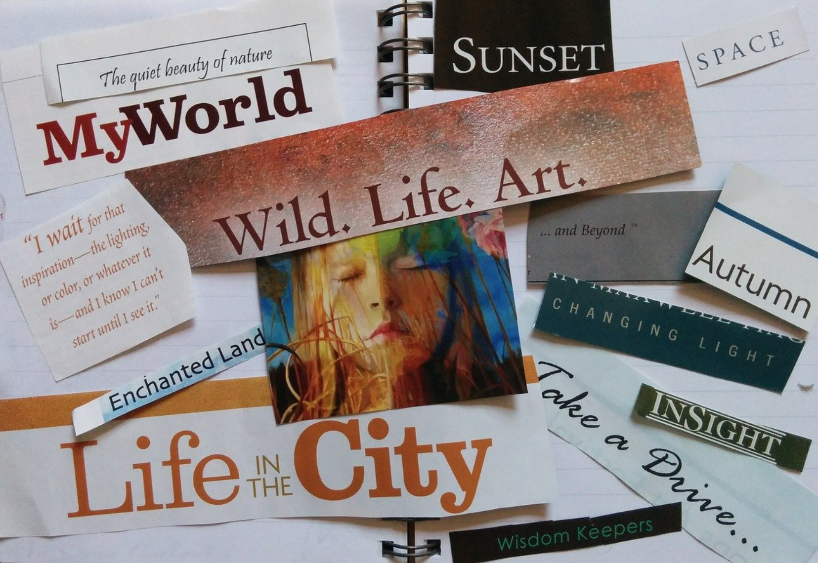 Items like clippings from magazine and images to make a vision board